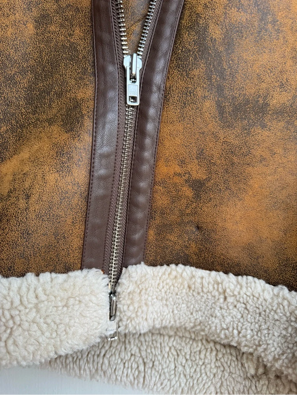 Stand Studio Brown Leather Aviator Jacket with Cream Shearling